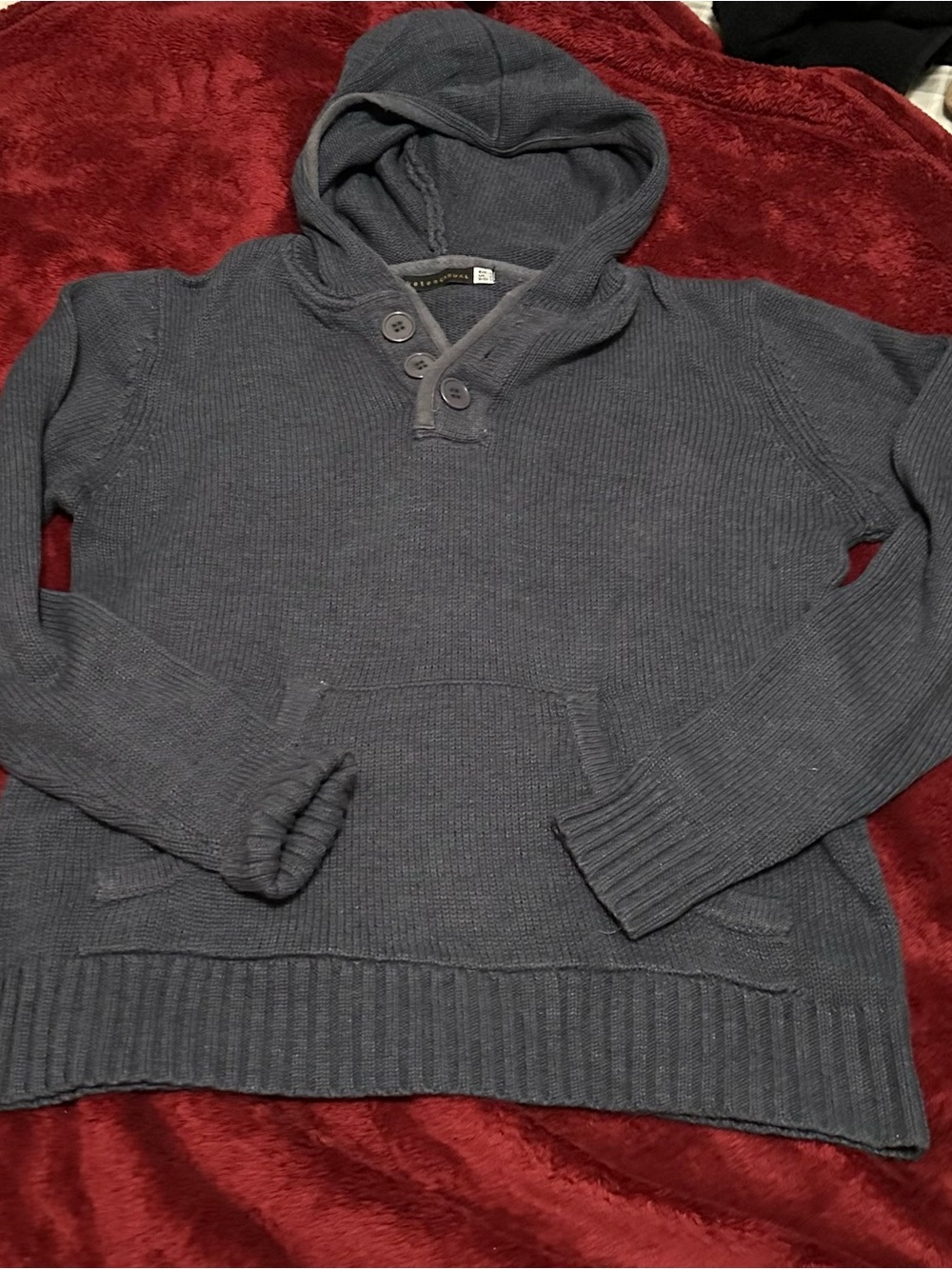 Men's Hooded Button-Neck Sweater - Navy